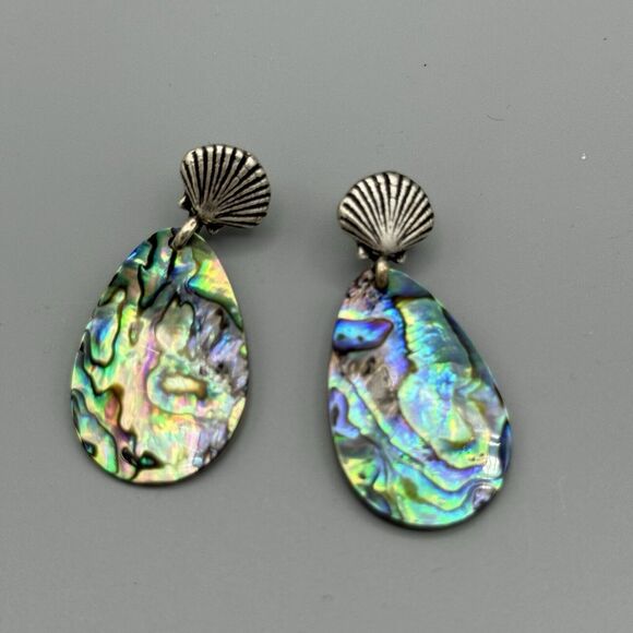 Alex and Ani Abalone Shell Statement Earrings 2019 Rafaelian Silver Finish Beach - Picture 2 of 5